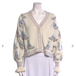 LoveShackFancy Floral Print V-Neck Sweater